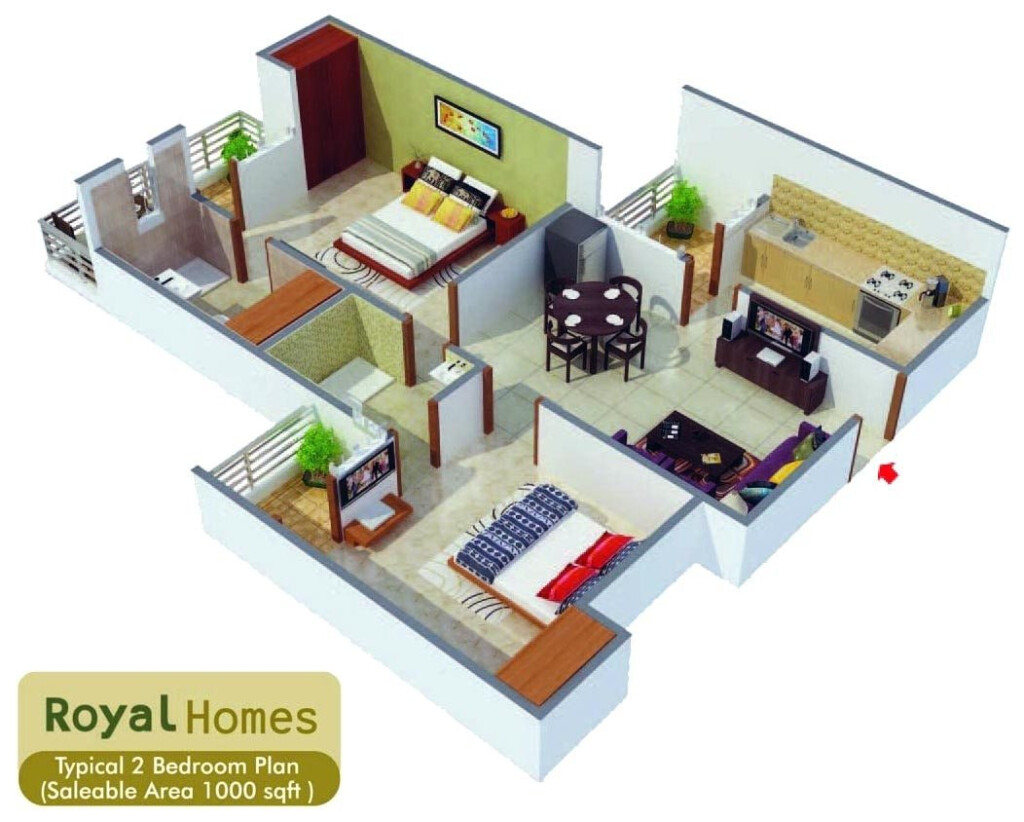 1000 Square Feet Home Plan With 2 Bedrooms Everyone Will Like Acha Homes - Two Story House Plans 1000 Square Feet