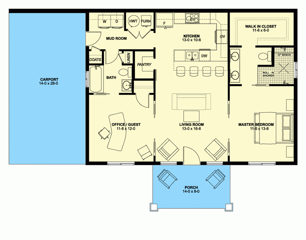 2 Bedroom Country Craftsman House Plan With Carport Under 1100 Sq Ft  - 1100 Sq Ft 2 Bedroom 2 Story House Plans