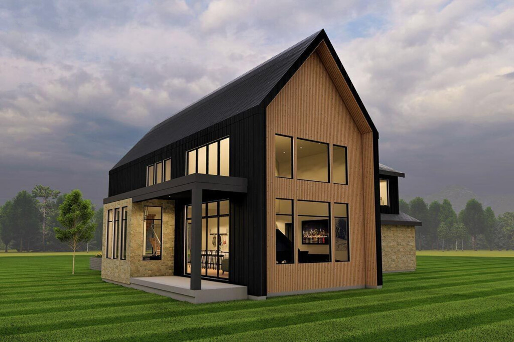 2 story Scandinavian style House Plan With 2 car Garage 490030NAH  - 2 Story House Plans With Garage On Side