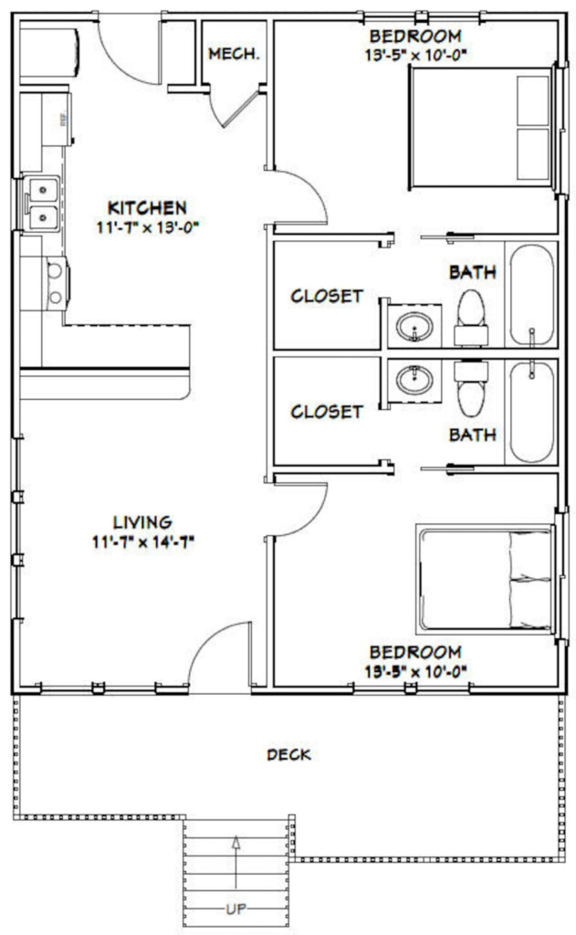 26x32 House 2 bedroom 2 bath 832 Sq Ft PDF Floor Plan Etsy - 26 X 32 Two Story House Plans
