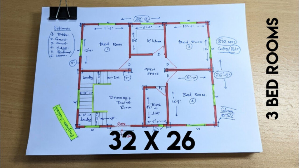 32 X 26 House Design II 32 X 26 Ghar Ka Naksha II 26 X 32 House Plan  - 26 X 32 Two Story House Plans