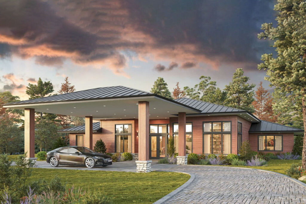 3500 Square Foot One Story Modern House Plan With Large Porte Cochere  - Single Story House Plans With Porte Cochere
