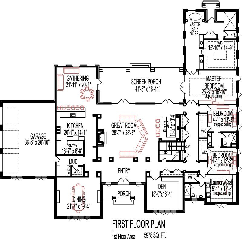 5 Bedroom House Plans Open Floor Plan Design 6000 Sq Ft House 1 Story  - 6000 Sq Ft One Story House Plans