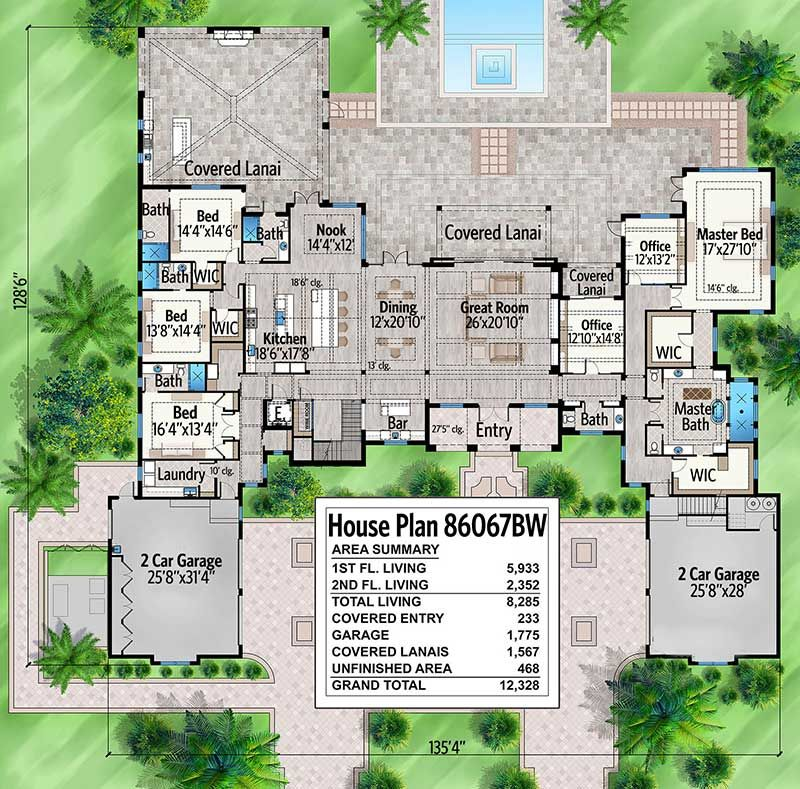 8 Bedroom Luxury House Floor Plans Custom Features Throughout Large  - 8 Bedroom One Story House Plan