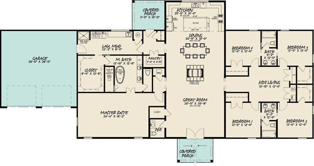 Barndominium House Plan 5 Bedrooms 3 Bath 3246 Sq Ft Plan 12 1616 - 5 Bed 3 1 2 Bath 1 Story House Plans