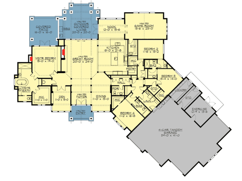 Beautiful 4 Bedroom Craftsman Style Single Story Home Floor Plan And  - 4 Bedroom Single Story House Floor Plans