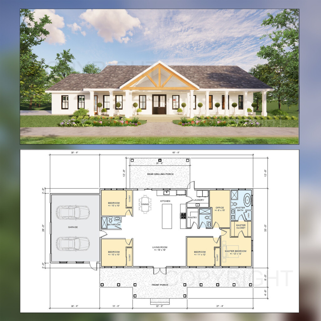 Cedar Springs Barndominium House Plan Design 4 Bed 3 Bath Etsy Canada - 4 Bed 3 Bath Single Story House Plans