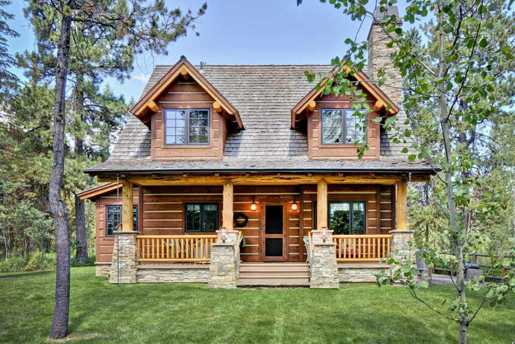 Charming 2 Bedroom 2 Story Log Home With Two Covered Porches Floor  - 2 Story Large Log Cabin House Plans With Large Garage
