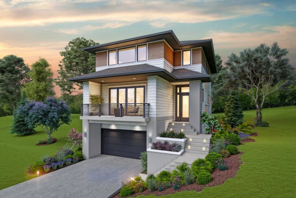 Contemporary House Plan With Drive under Garage For The Up Sloping Lot - House Plans For 1.5 Story Homes