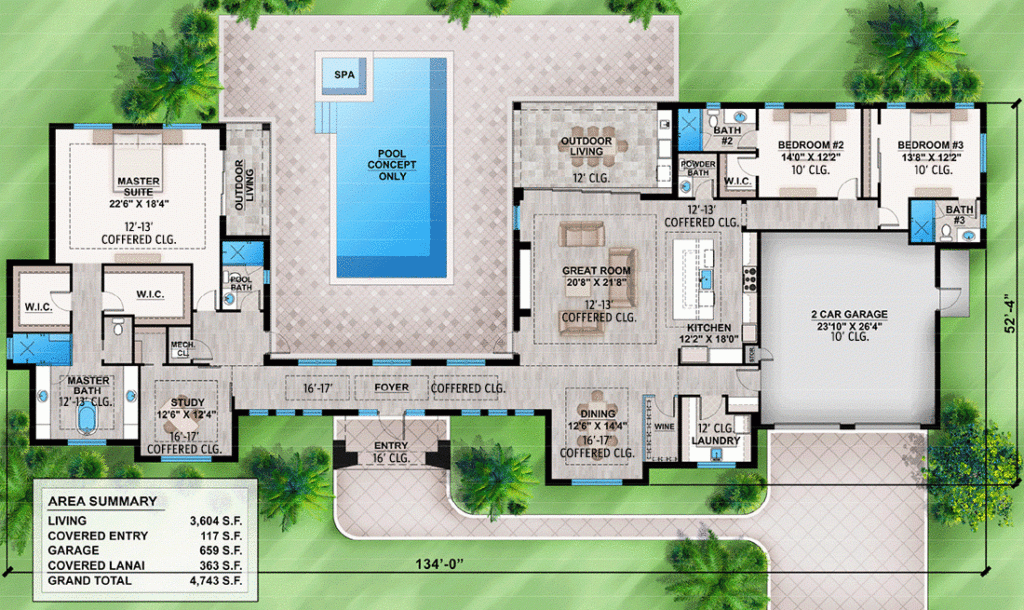 Courtyard Pool House Plans - Courtyard Style Home With Pool Single Story House Plans