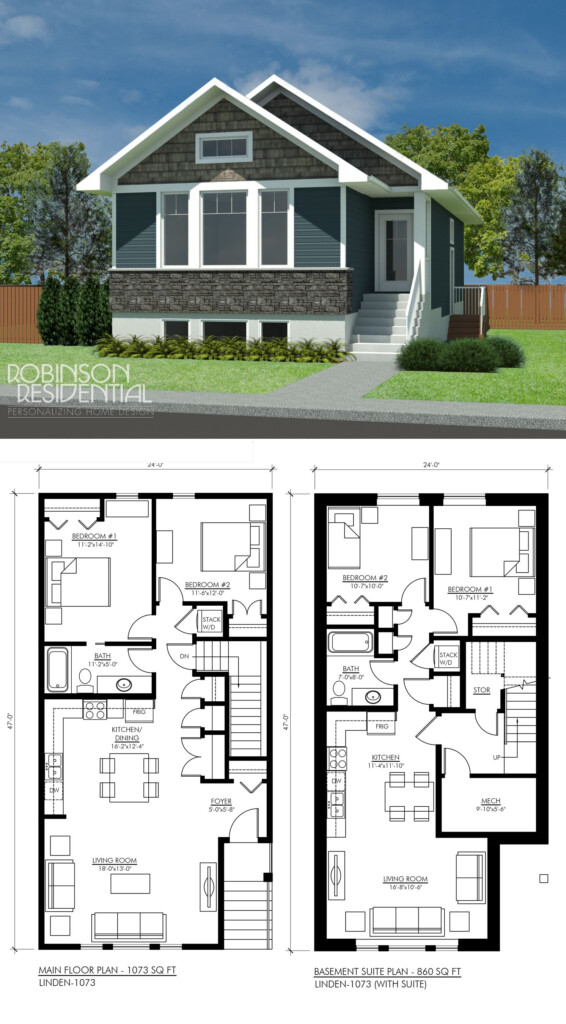 Craftsman Linden 1073 with Suite Robinson Plans - 1 Story 2 Bedroom Basement House Plans
