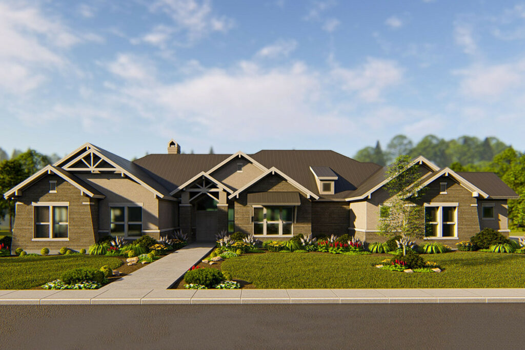 Craftsman Style 4 Bedroom One Story House With Dedicated Game And Media  - 1 Story Craftsman House Plan With Game Room