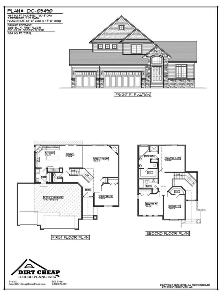 DC 05490 Modified Two Story full Basement Two Story House Plans  - Modified Two Story House Plans