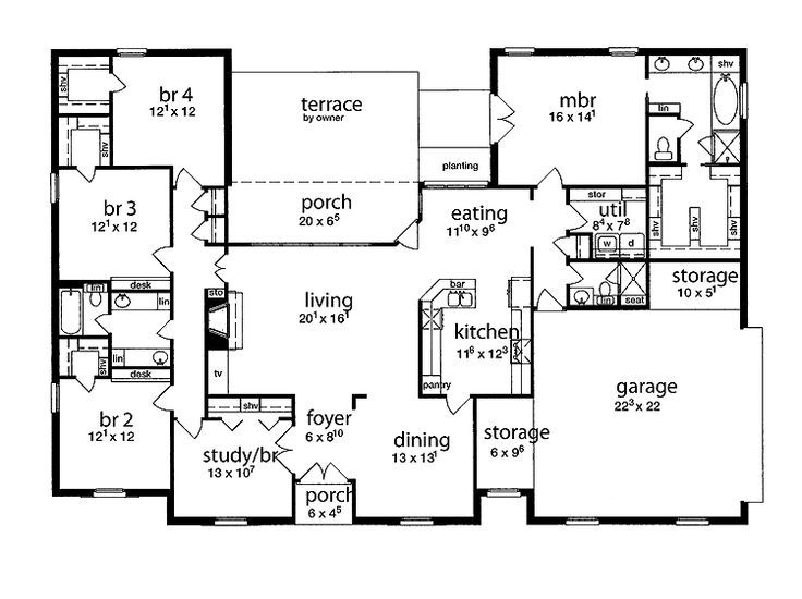 Floor Plan 5 Bedrooms Single Story Five Bedroom Tudor 5 Bedroom  - 5 Bedroom 4 Bath Single Story House Plans