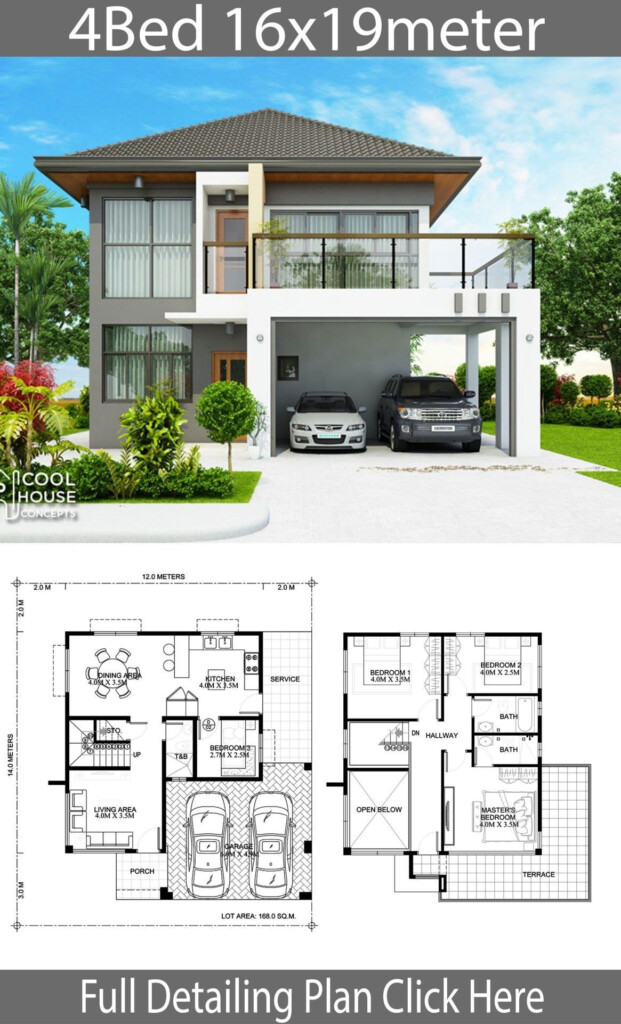 Home Design Plan 16x19m With 4 Bedrooms In 2020 Philippines House  - 4 Bed Two Story House Plans