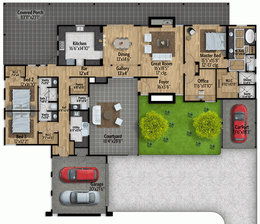 Mid Century Modern House Plan With Courtyard 430010LY Architectural  - Single Story Mid Century Modern House Plans