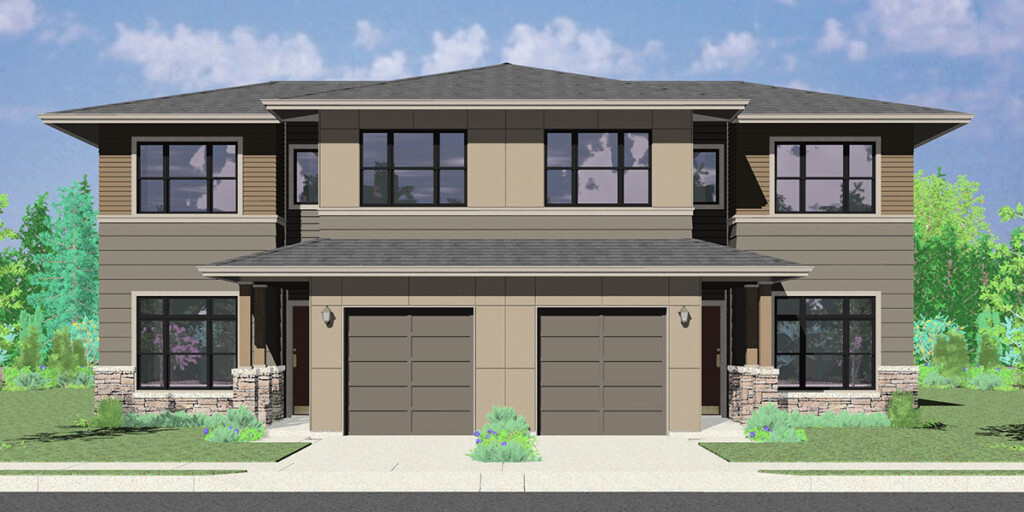 Modern 4 Bedroom Prairie Style Duplex House Plans Bruinier Associates - Duplex House Plans 4 Bedrooms 4 Bathrooms 1 Story