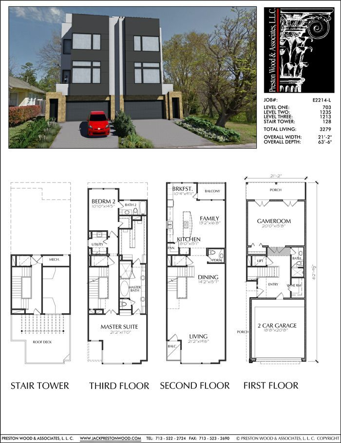 Modern Narrow Lot House Plans Townhome Townhomes E0116 Brownstone  - 2 Story Townhouse House Plans