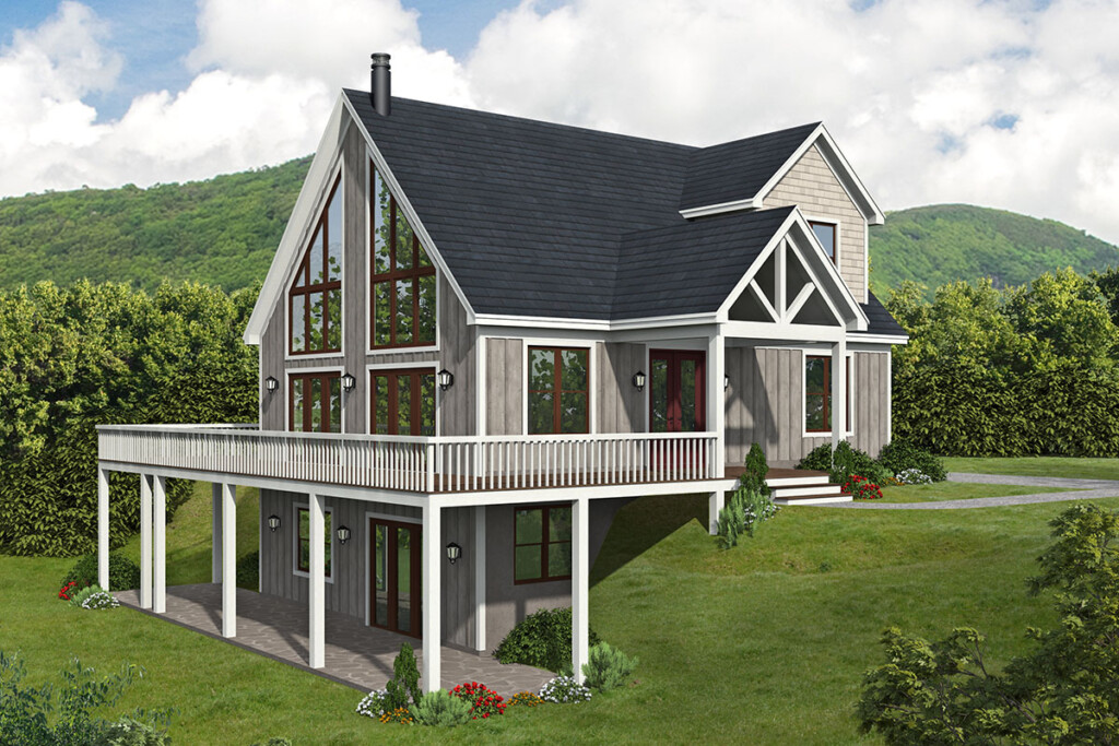 Mountain Lake Home Plan With A Side Walkout Basement 68786VR  - Small 2 Story Lake House Plans