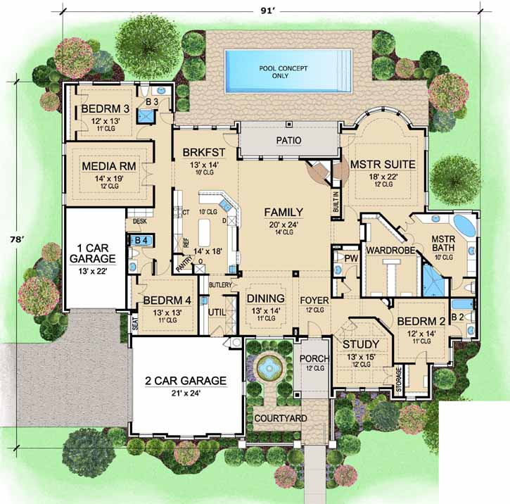 One Floor House Plans 4 Bedrooms - Duplex House Plans 4 Bedrooms 4 Bathrooms 1 Story