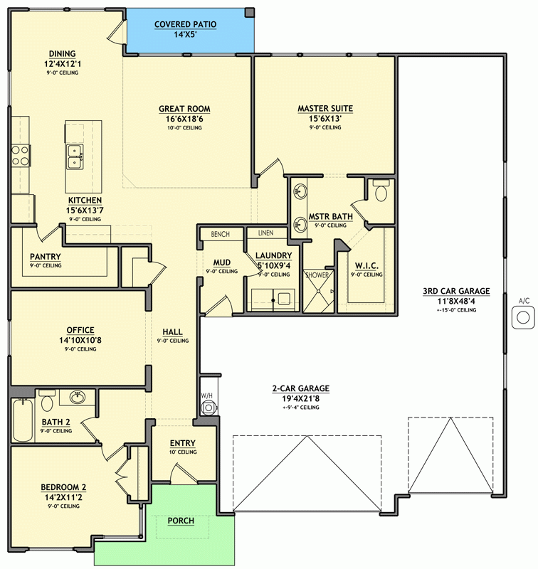 One Story 1800 Square Foot Modern Mountain Home Plan With 4 Car Tandem  - House Plans One Story 1800 Square Feet