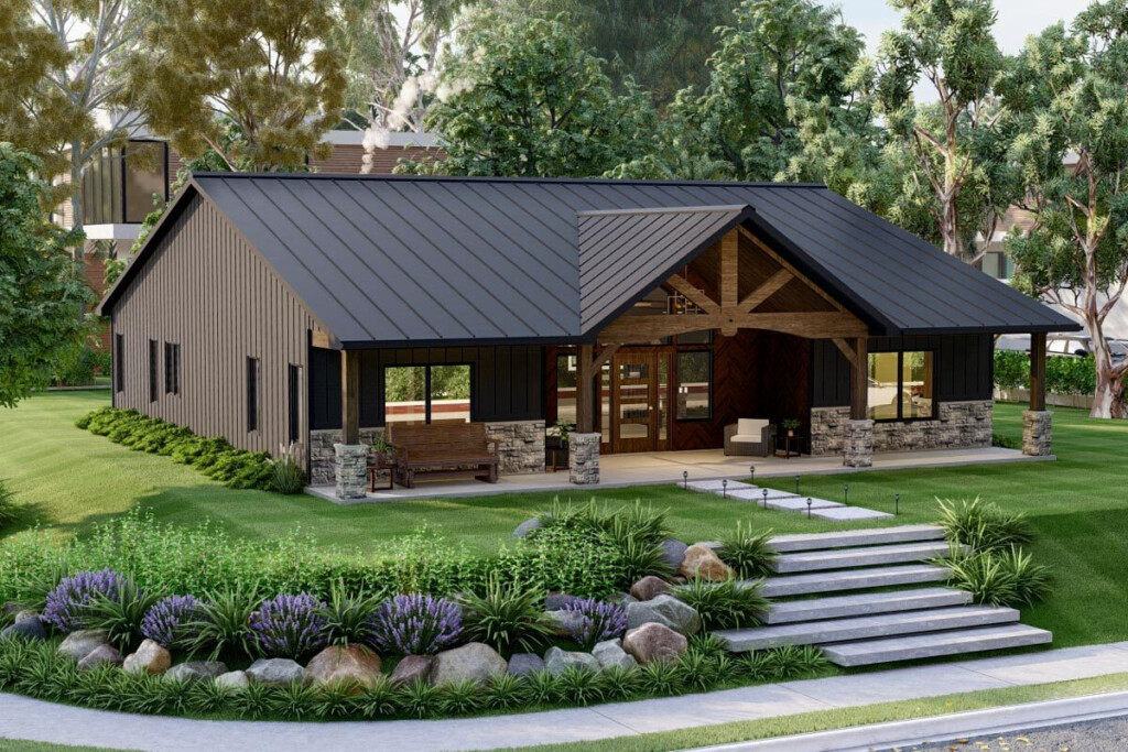 One Story Country Craftsman House Plan With Vaulted Great Room  - Single Story House Plans With Great Room