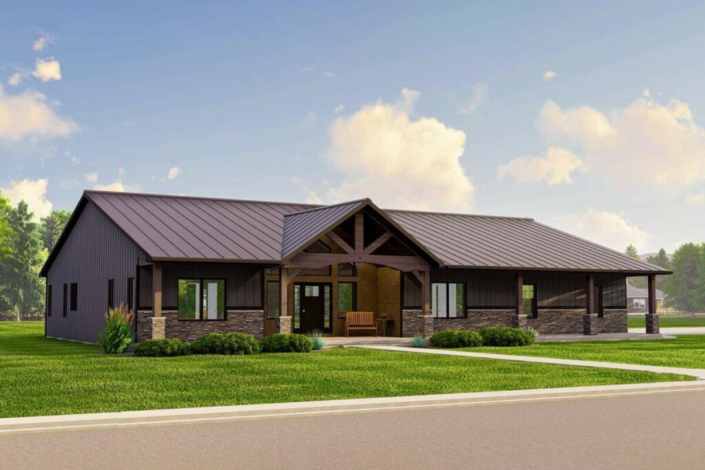 One Story Craftsman Barndo Style House Plan With RV Friendly Garage  - One Story House Plans With Garage In Front