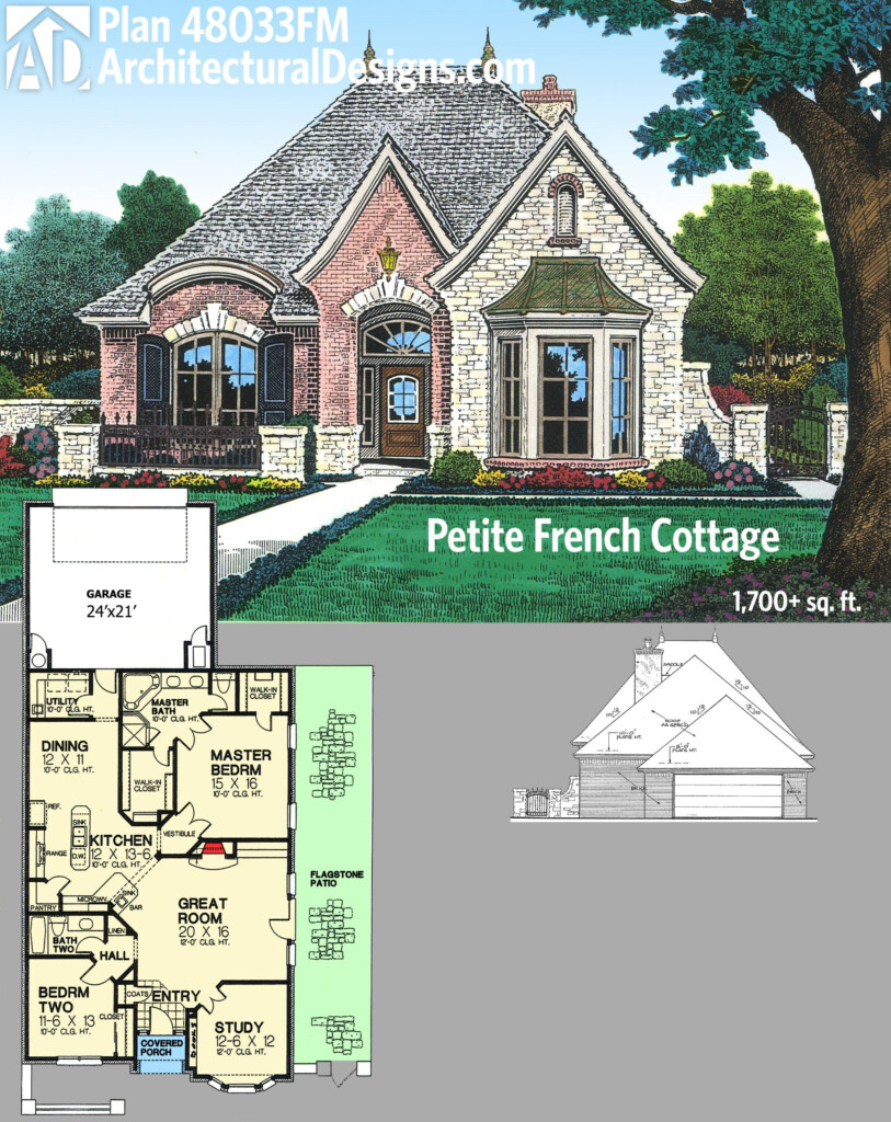 Plan 48033FM Petite French Country Cottage House Plan 1759 Sq Ft  - French Country Two Story House Plans Narrow Lots