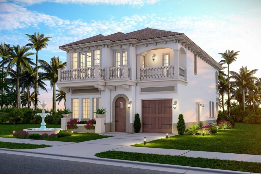Plan Of A Two story Mediterranean style Aerated Concrete House With  - Mediterranean House Plans 2 Story