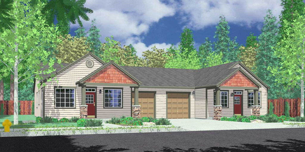 Ranch Duplex One Level 1 Story House Plans D 459 Bruinier Associates - Duplex House Plans Single Story