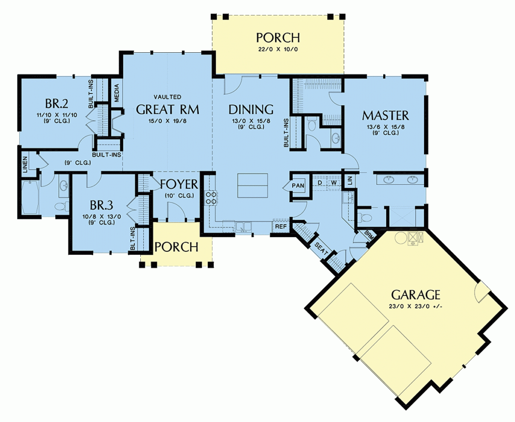 Ranch Style House Plan 81223 With 3 Bed 3 Bath 2 Car Garage  - Single Story 3 Bedroom 3 Bath House Plans