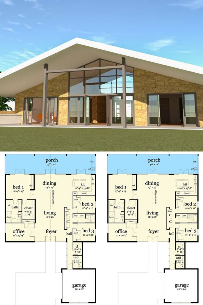 Single Story 3 Bedroom Mid Century Modern Home Floor Plan Mid  - Single Story Mid Century Modern House Plans
