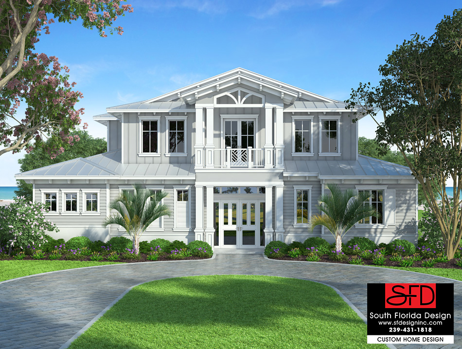 South Florida Design Waterside 2 Story Coastal House Plan - Two Story Coastal House Plans