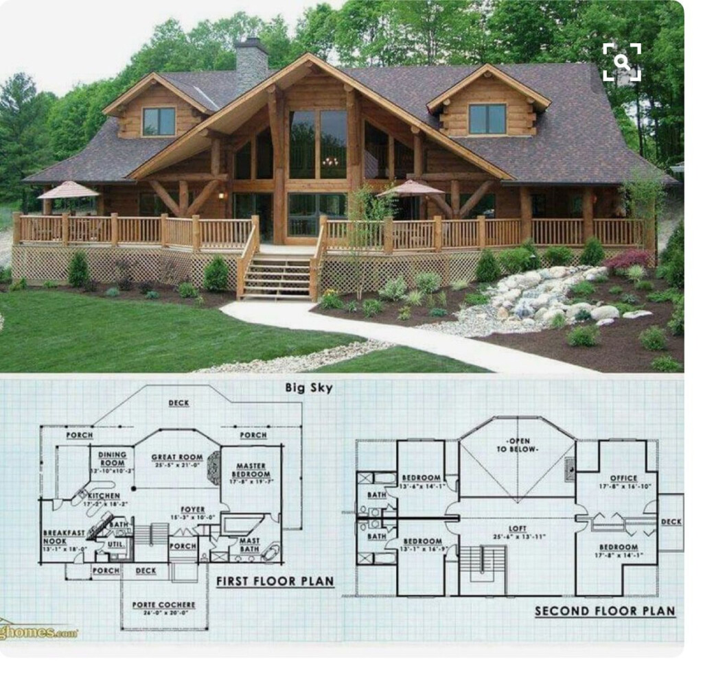 Traditional Log Cabin Floor Plans - 2 Story Large Log Cabin House Plans With Large Garage