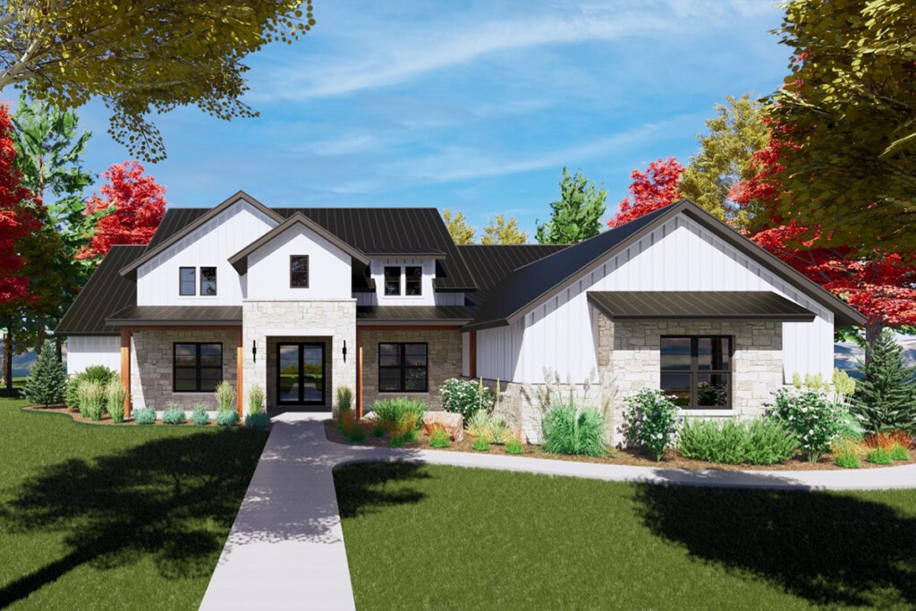 Transitional 3600 Square Foot One Level House Plan With Split Bed  - 3600 Sq Ft 1 Story House Plans