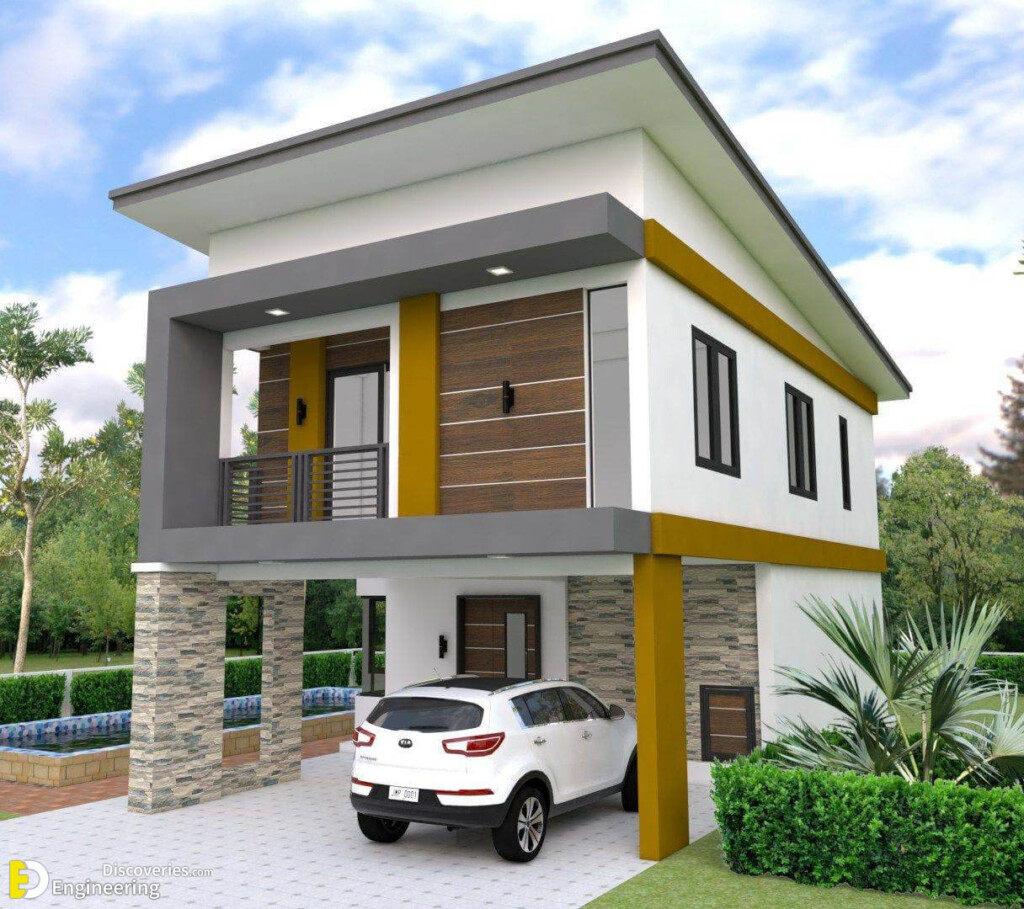 Two Storey House Plan With 3 Bedrooms And 2 Car Garage Engineering  - 2 Story House Plans Garage Front