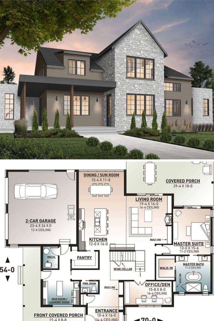 Two Story 4 Bedroom Scandinavian Style New Cotton Home Floor Plan  - 4 Bedroom 2 Bath 2 Story House Plans