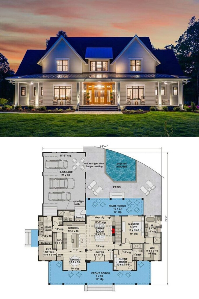 Two Story 6 Bedroom Modern Farmhouse With A Loft Floor Plan  - 6 Bedroom 2 Story House Plans In Oakbrook Ca