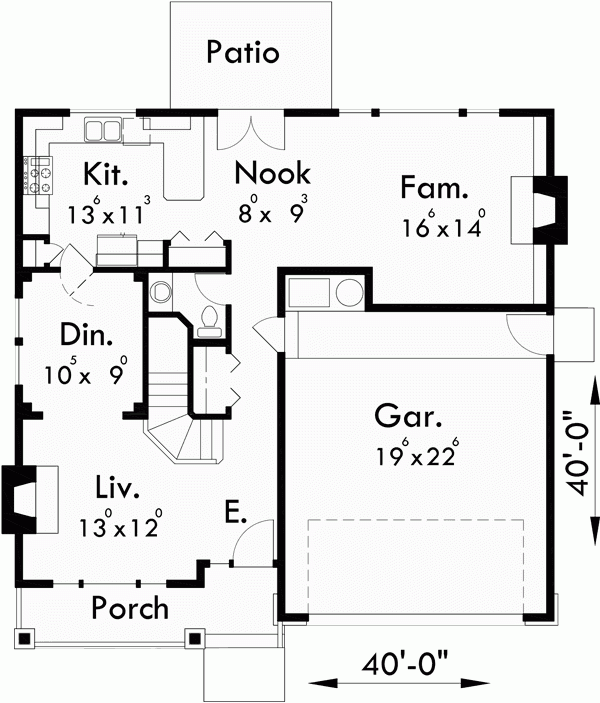 Two Story Craftsman Plan With 4 Bedrooms 40 Ft Wide X 40 Ft Deep - 2 Story 40Ft Wide Brick House Plans