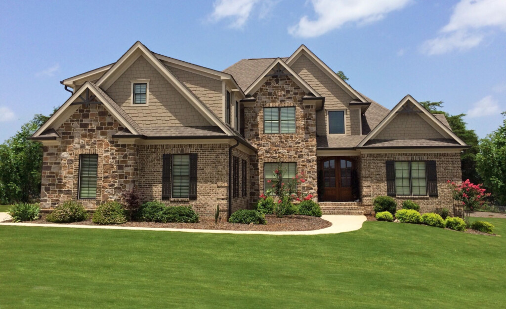 Two Story Home With Brick And Stone Exterior Ranch Style House Plans  - Two Story Stone House Plans