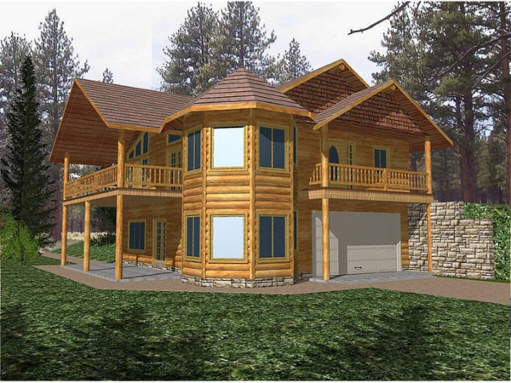 Two Story Log Cabin Home Plans JHMRad 144824 - Deck Designs For 2 Story Cabin Style House Plans