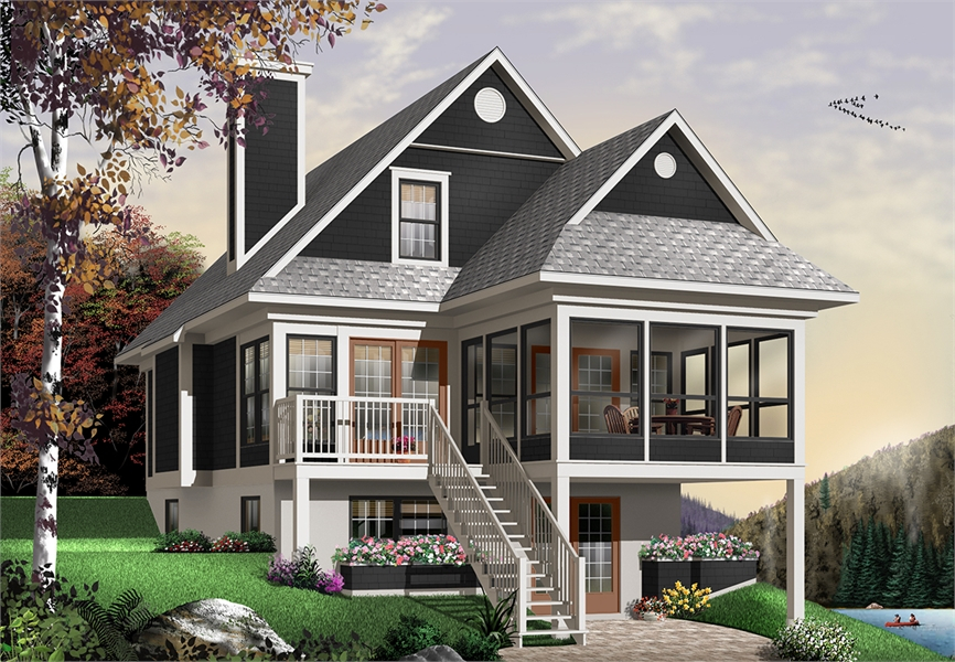 Two Story Three Bedroom French Lake Cottage With Screened Porch - Small 2 Story Lake House Plans