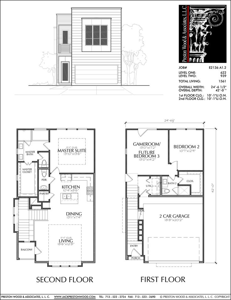 Two Story Townhouse Plan E2136 A1 2 Town House Floor Plan Floor  - 2 Story Townhouse House Plans