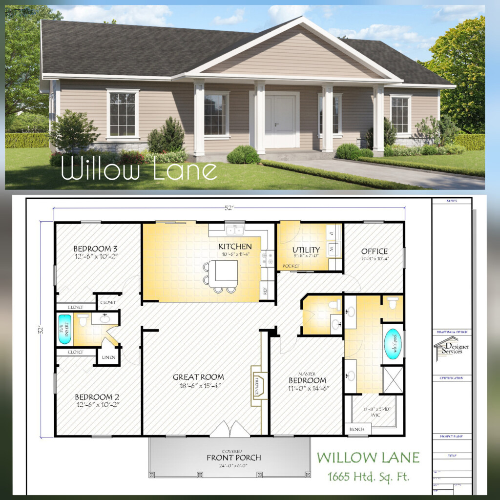 Willow Lane House Plan 1664 Square Feet Gable Roof Option Etsy - 3 Story Gable Roof House Plans